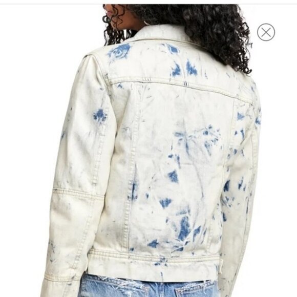 Free People Rumors Tie Dye Relaxed Fit Off White Denim Jacket Size XS - Picture 2 of 14